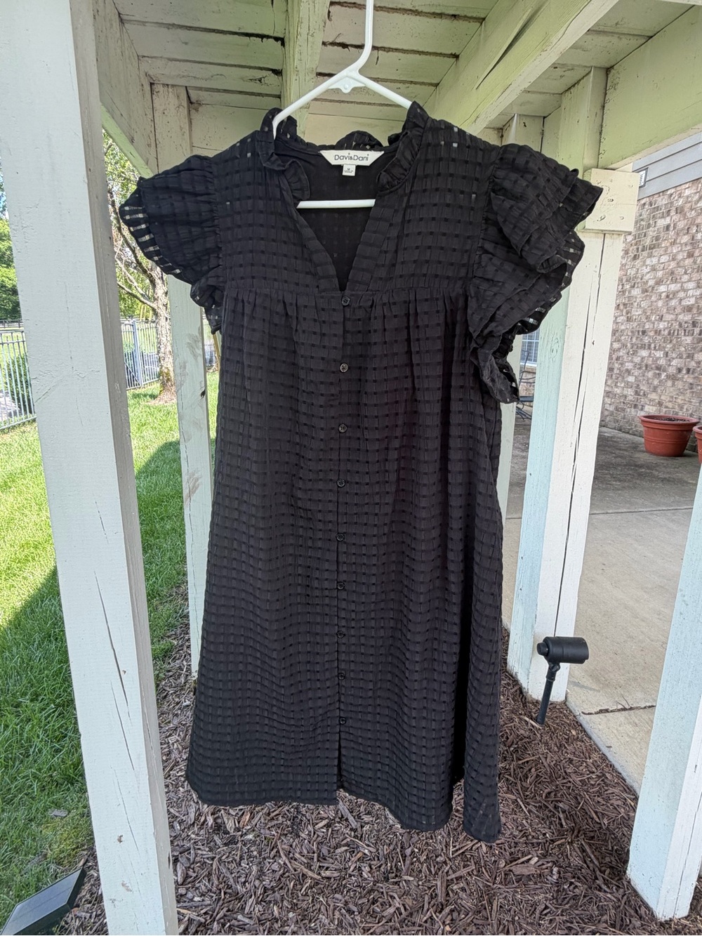 Davis and Dani Black Textured Button-Front Dress.